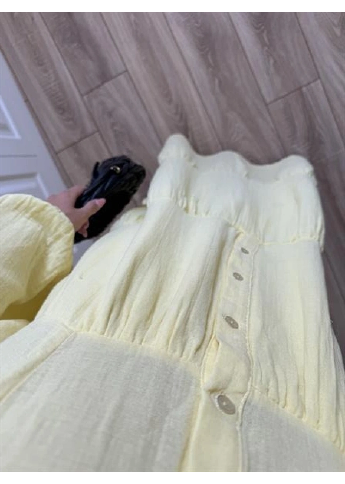 Müslin Kumaş Oversize Sarı Elbise