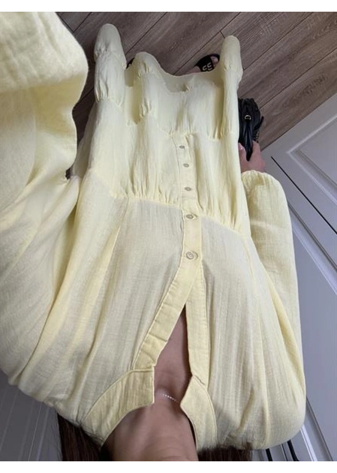 Müslin Kumaş Oversize Sarı Elbise