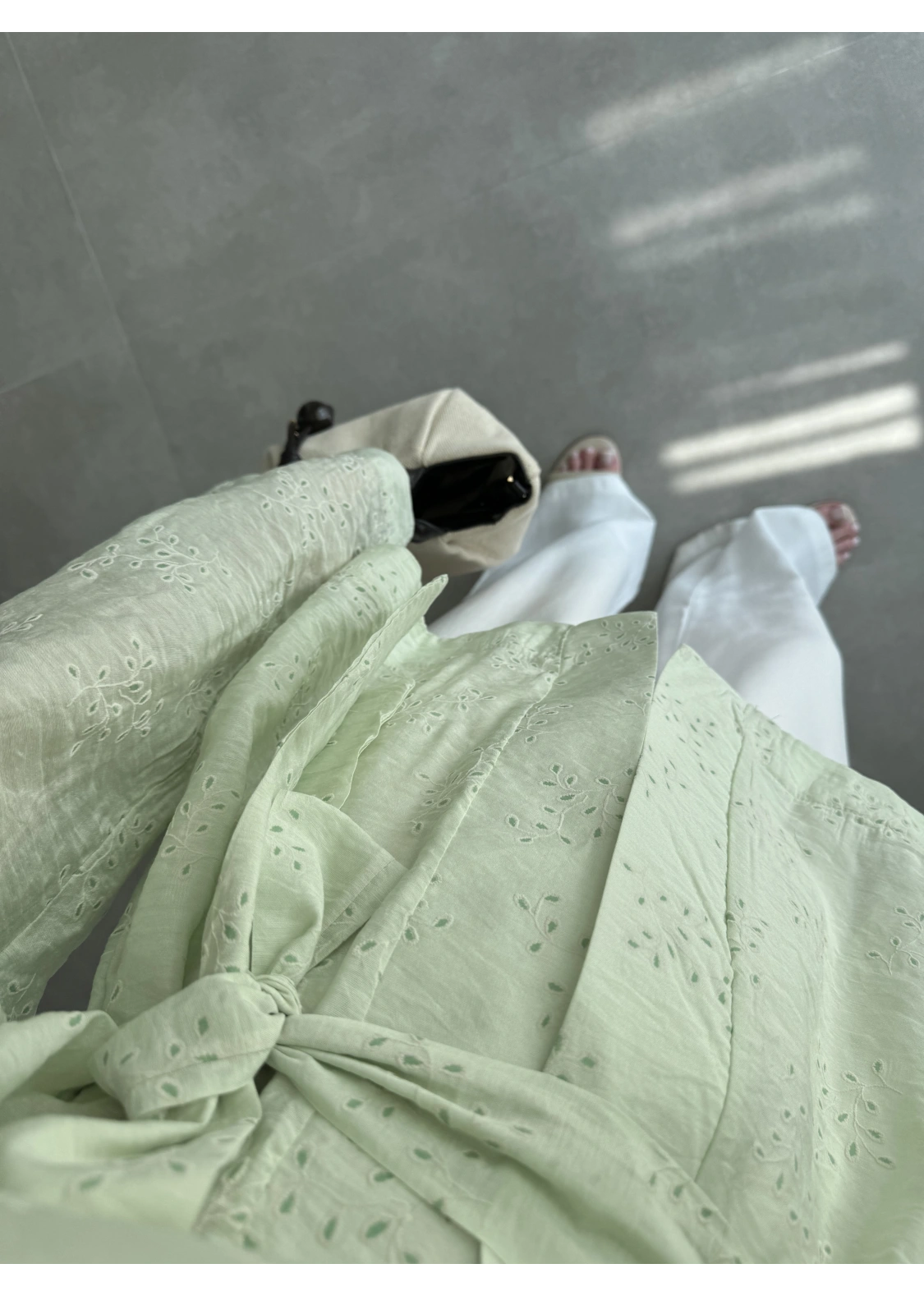 Nakış Baskılı Kuşaklı Adaçayı Kimono