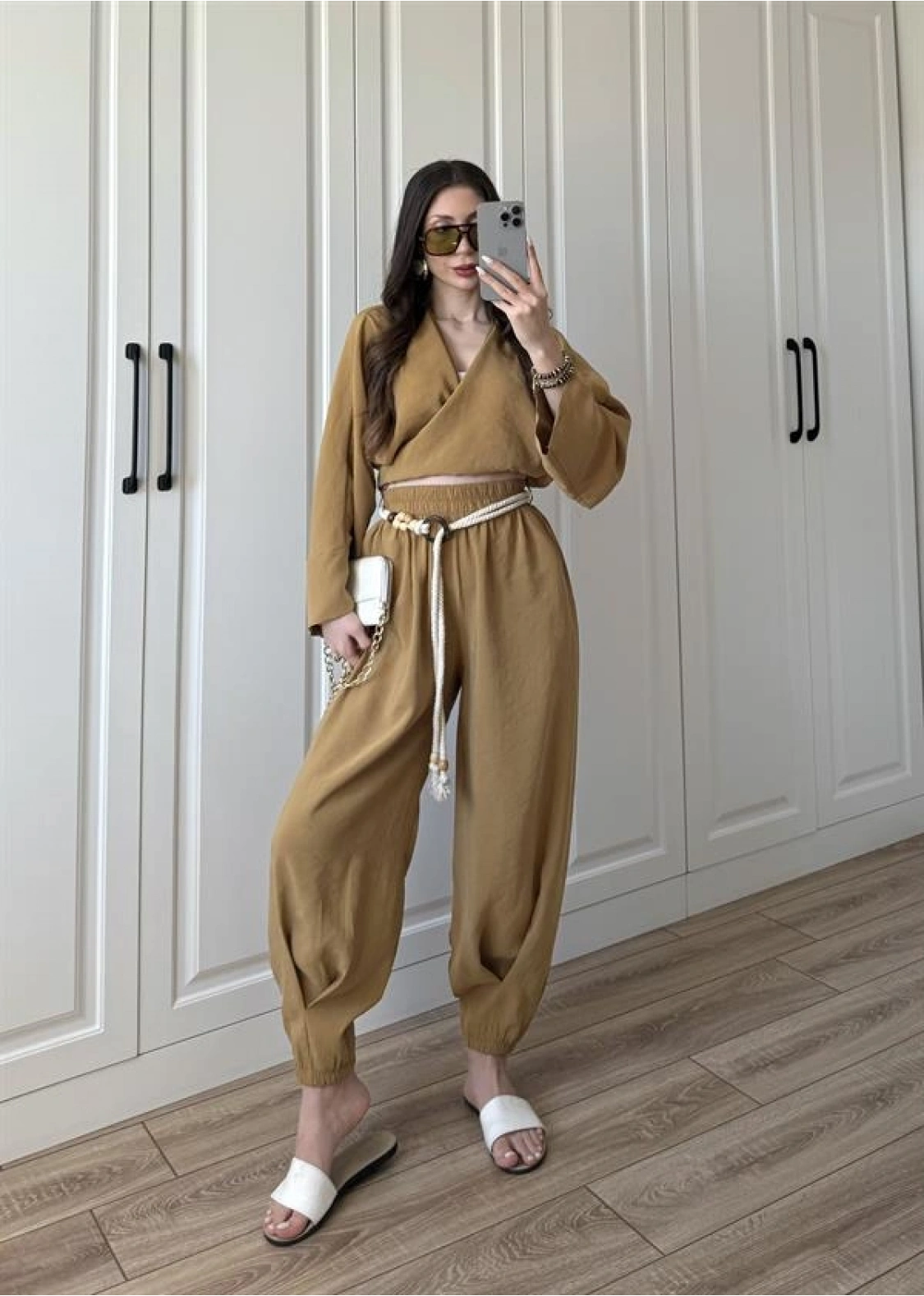 Ncy Bohem Kemerli Taba Crop Tensel Takım