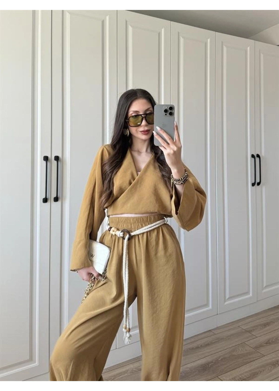 Ncy Bohem Kemerli Taba Crop Tensel Takım