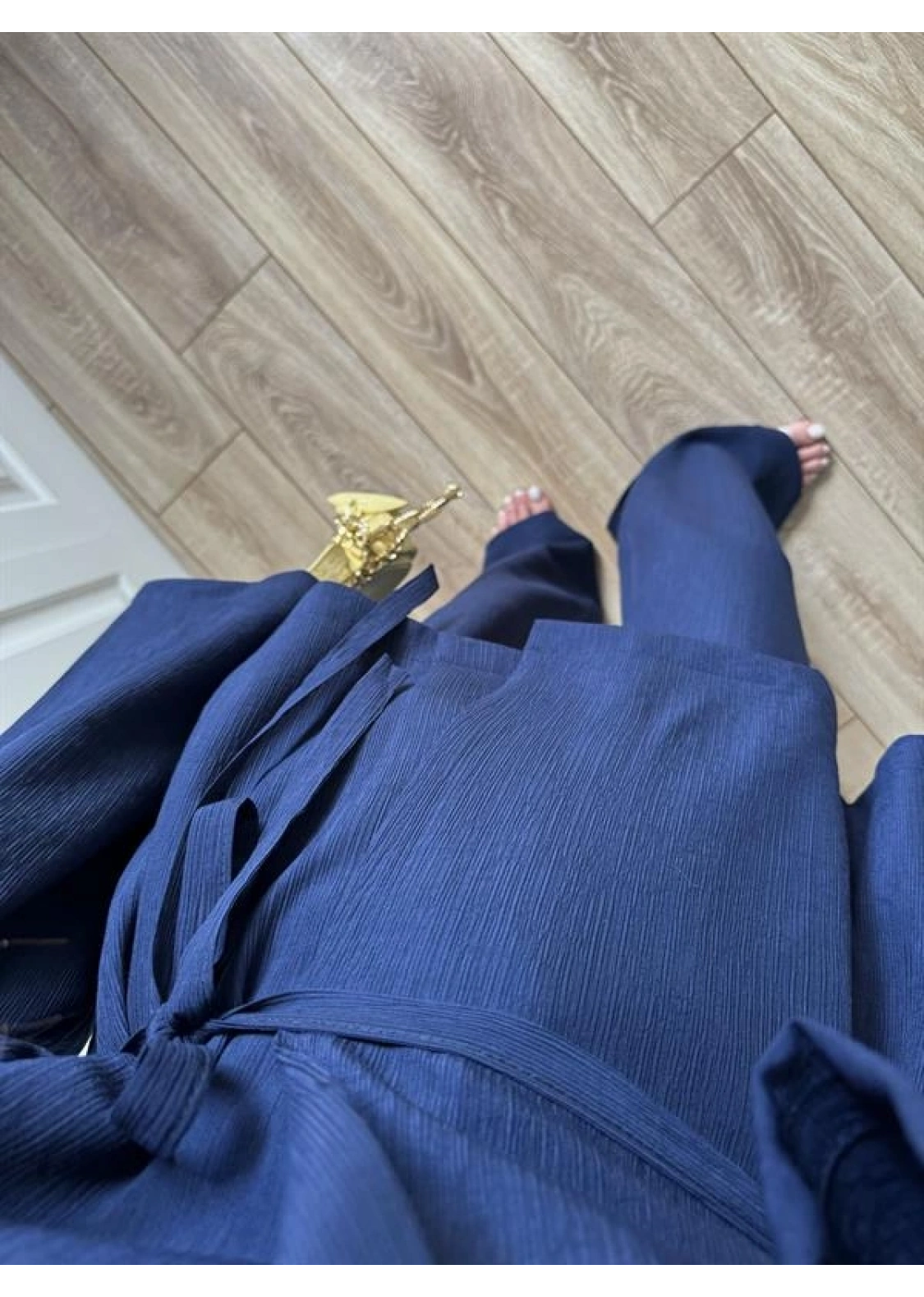 Nero Krinkıl Lacivert Şal Yaka Kimono Takım
