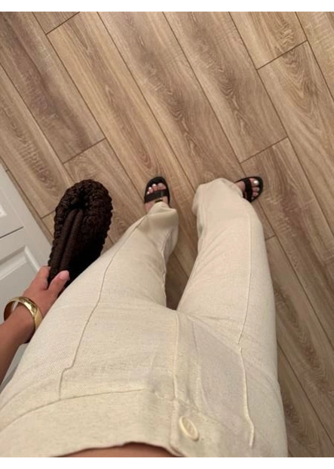 Nervür Dikişli Yükselbel Keten Pantolon