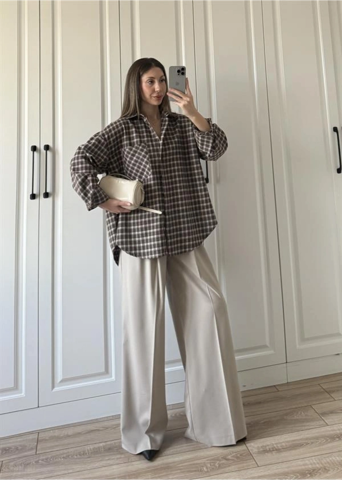 Noble Oversize Acı Kahve Kare Ekose Gömlek