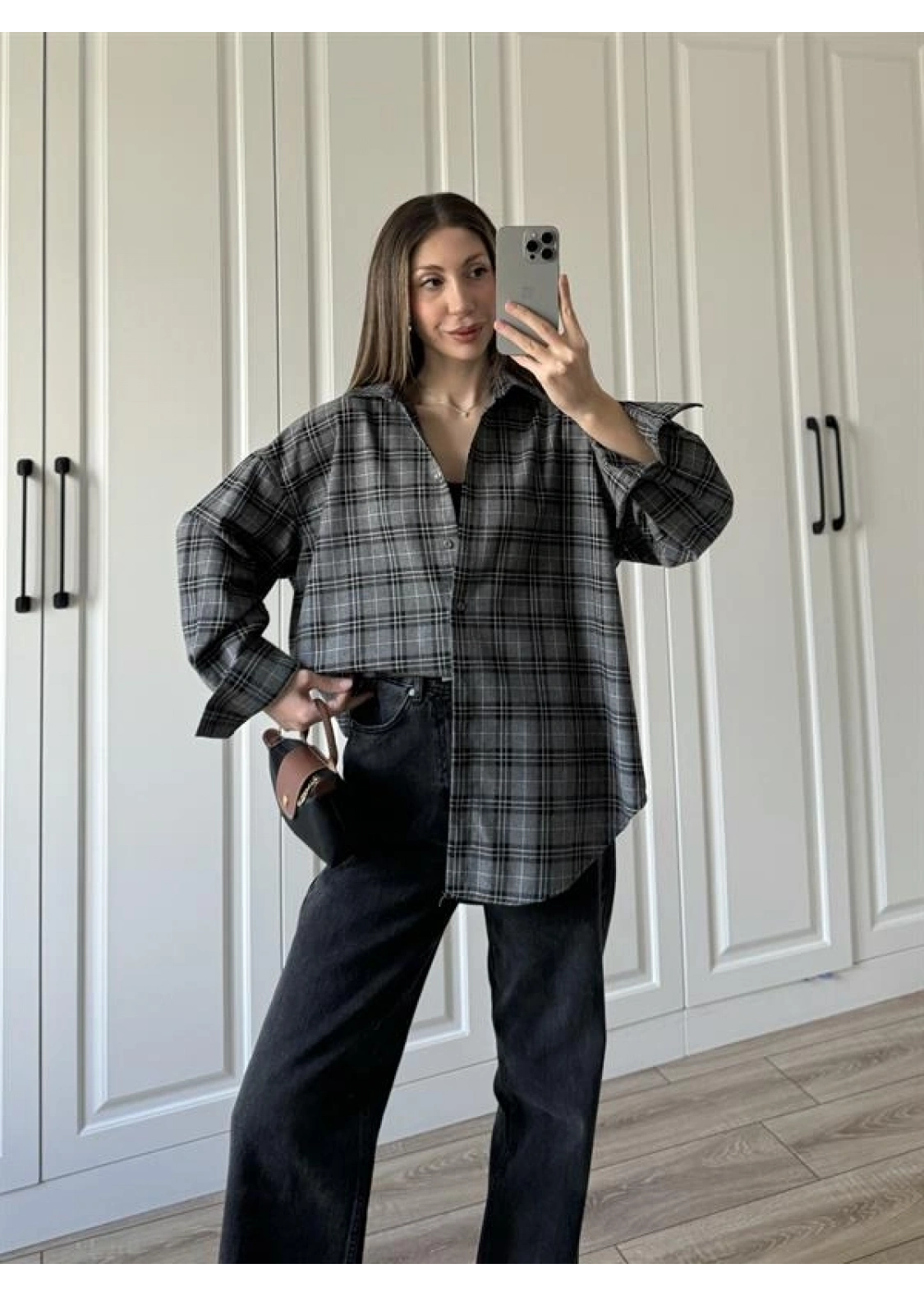 Noble Oversize Antrasit Ekose Gömlek