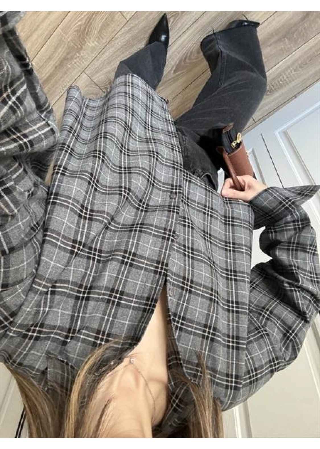 Noble Oversize Antrasit Ekose Gömlek