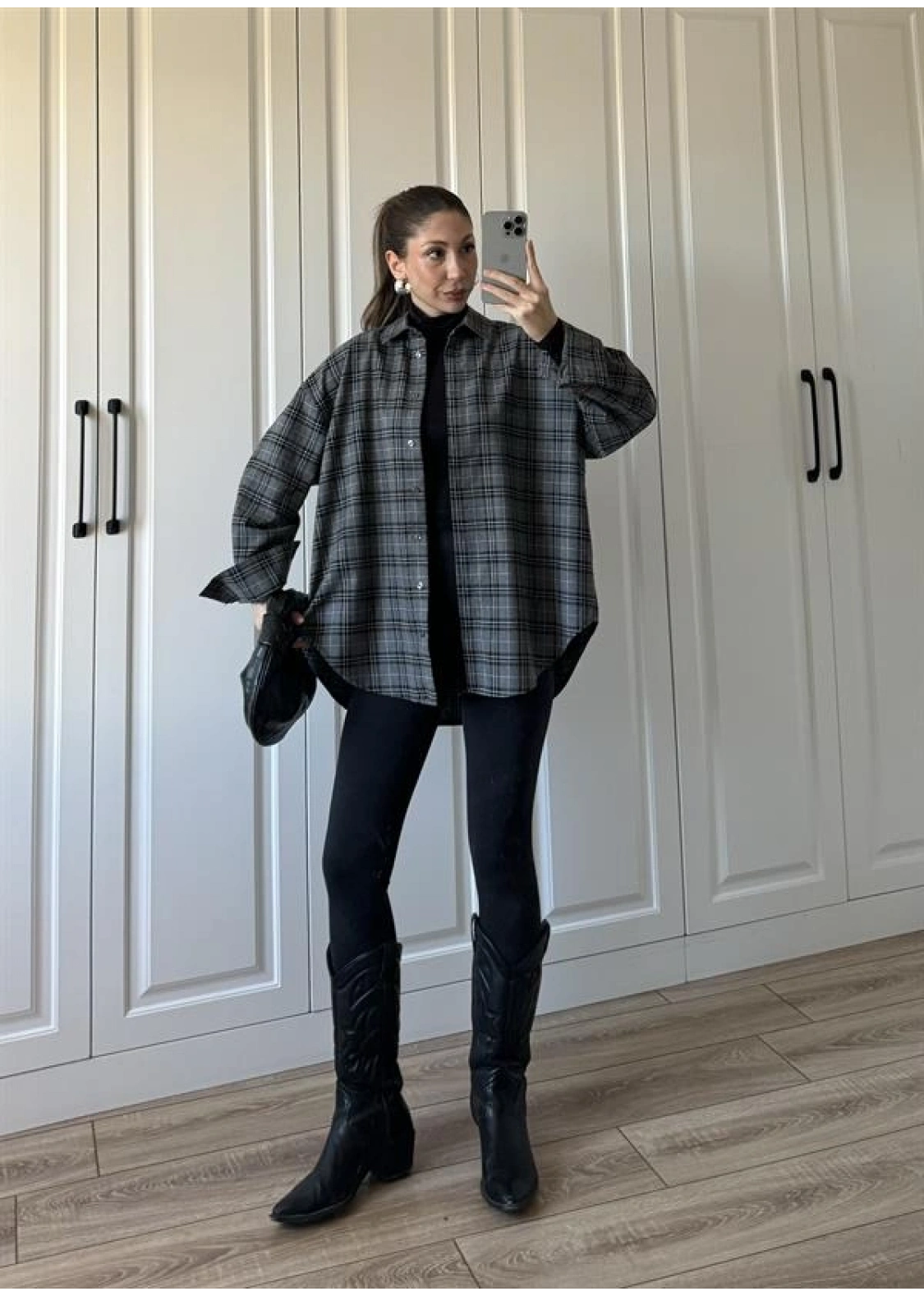 Noble Oversize Antrasit Ekose Gömlek