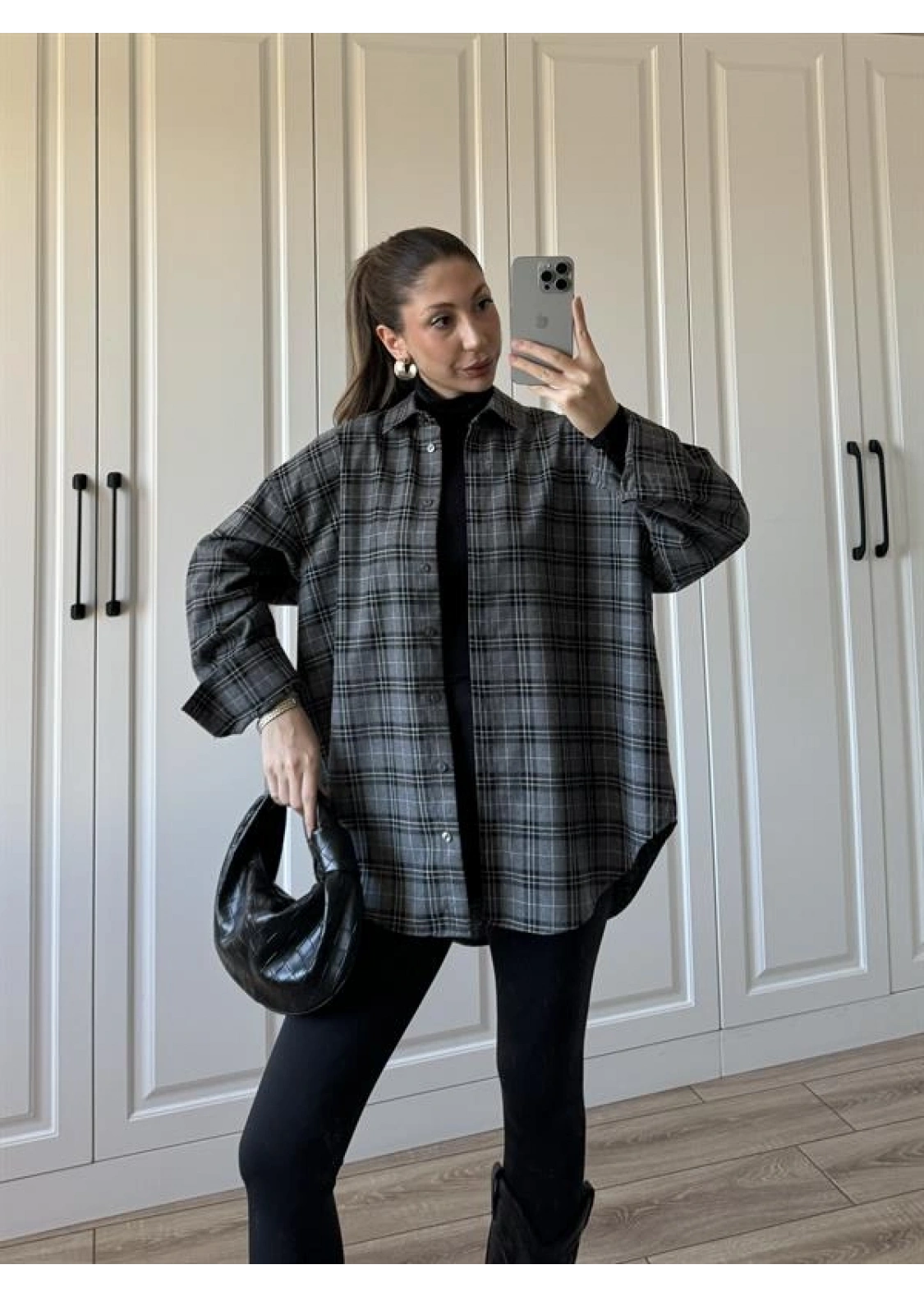 Noble Oversize Antrasit Ekose Gömlek