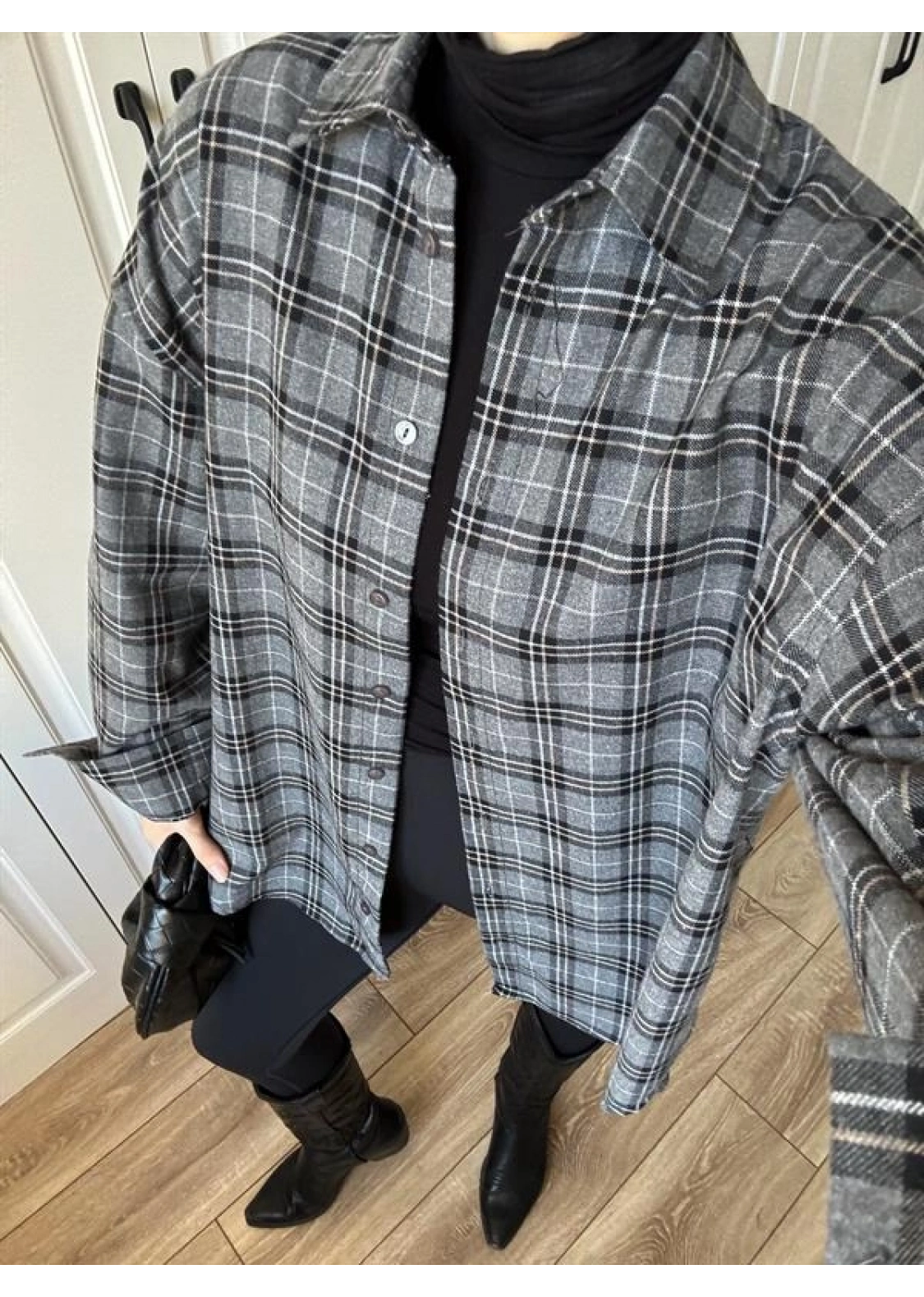 Noble Oversize Antrasit Ekose Gömlek