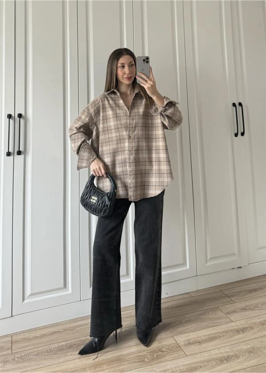 Noble Oversize Bej Ekose Gömlek