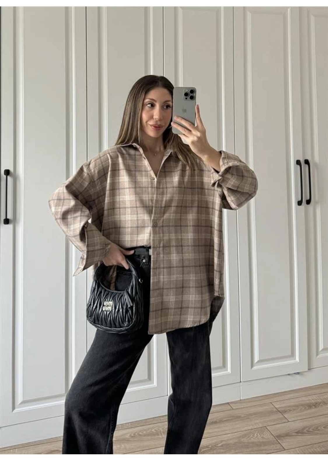 Noble Oversize Bej Ekose Gömlek