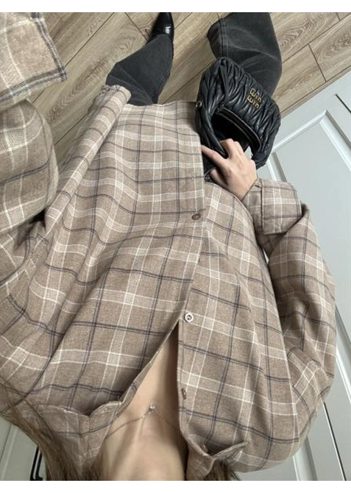 Noble Oversize Bej Ekose Gömlek