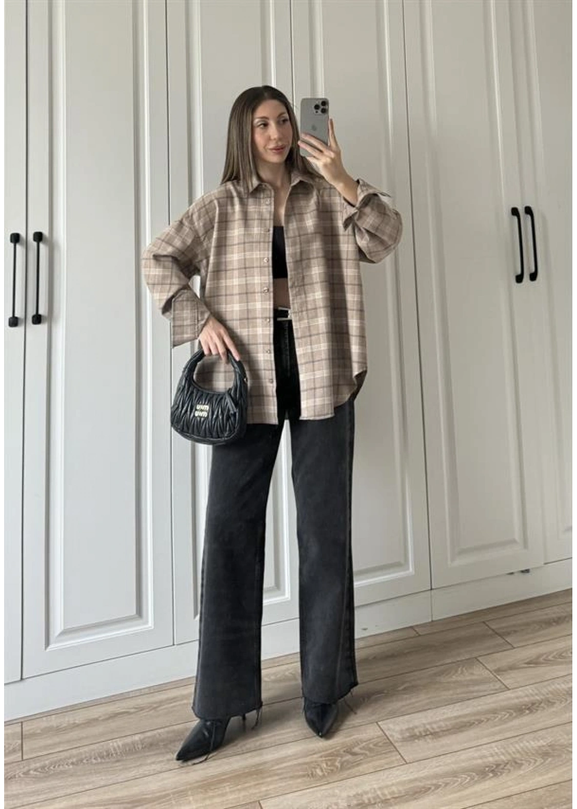 Noble Oversize Bej Ekose Gömlek