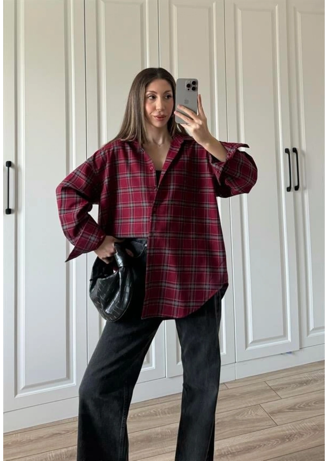 Noble Oversize Bordo Ekose Gömlek