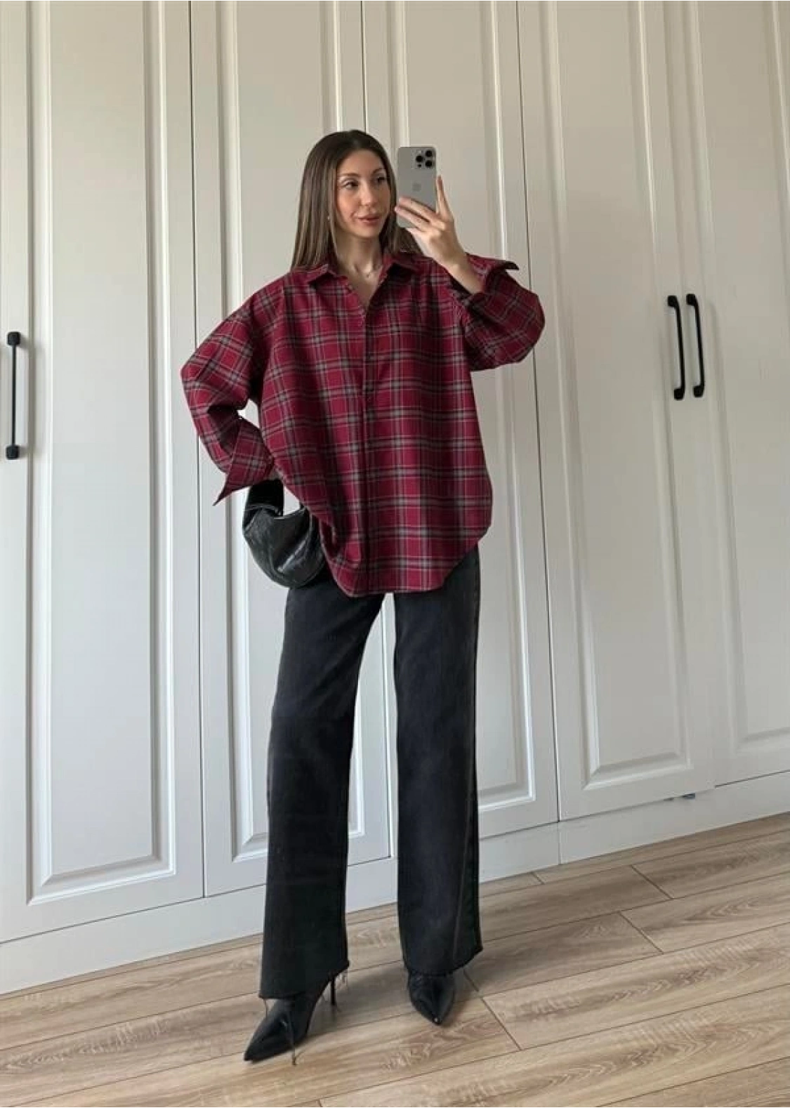 Noble Oversize Bordo Ekose Gömlek