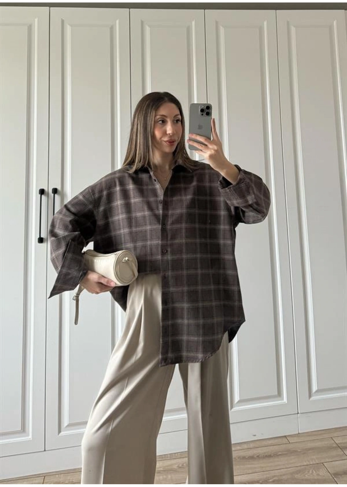 Noble Oversize Kahve Ekose Gömlek