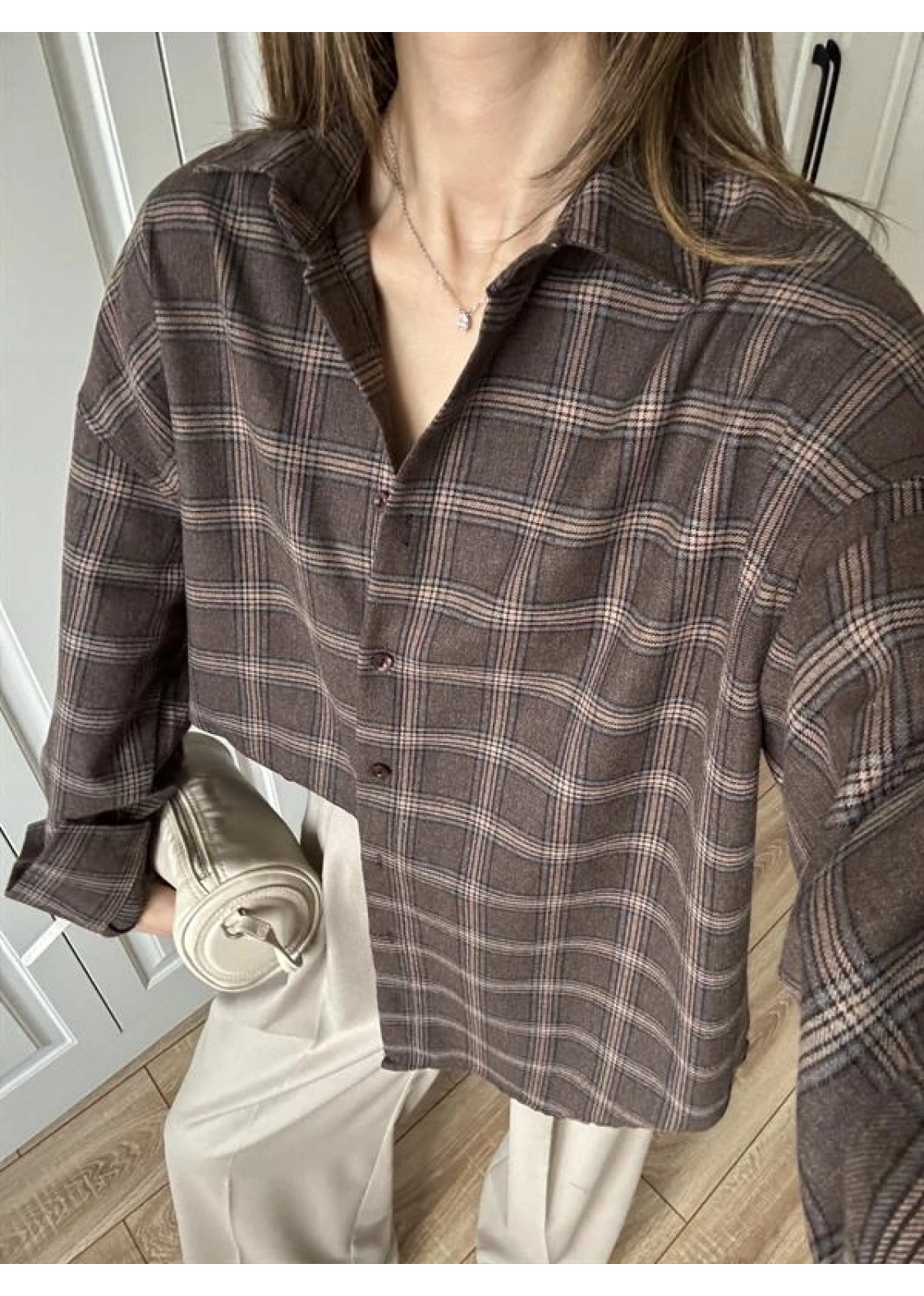 Noble Oversize Kahve Ekose Gömlek