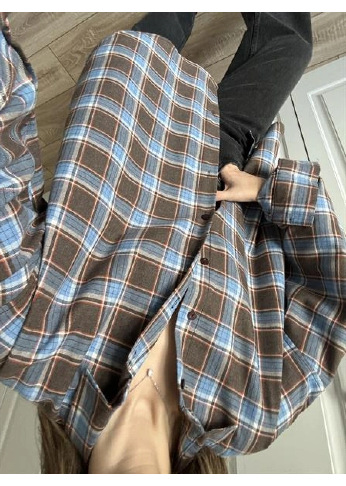 Noble Oversize Mavi Ekose Gömlek