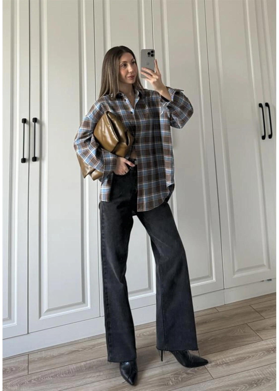 Noble Oversize Mavi Ekose Gömlek