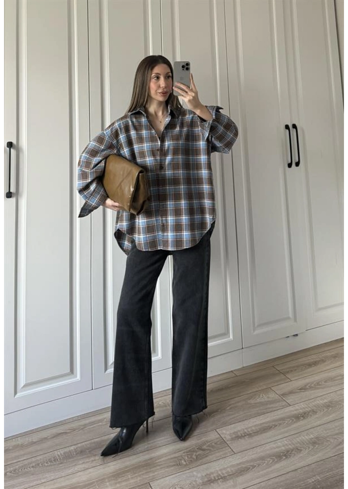 Noble Oversize Mavi Ekose Gömlek