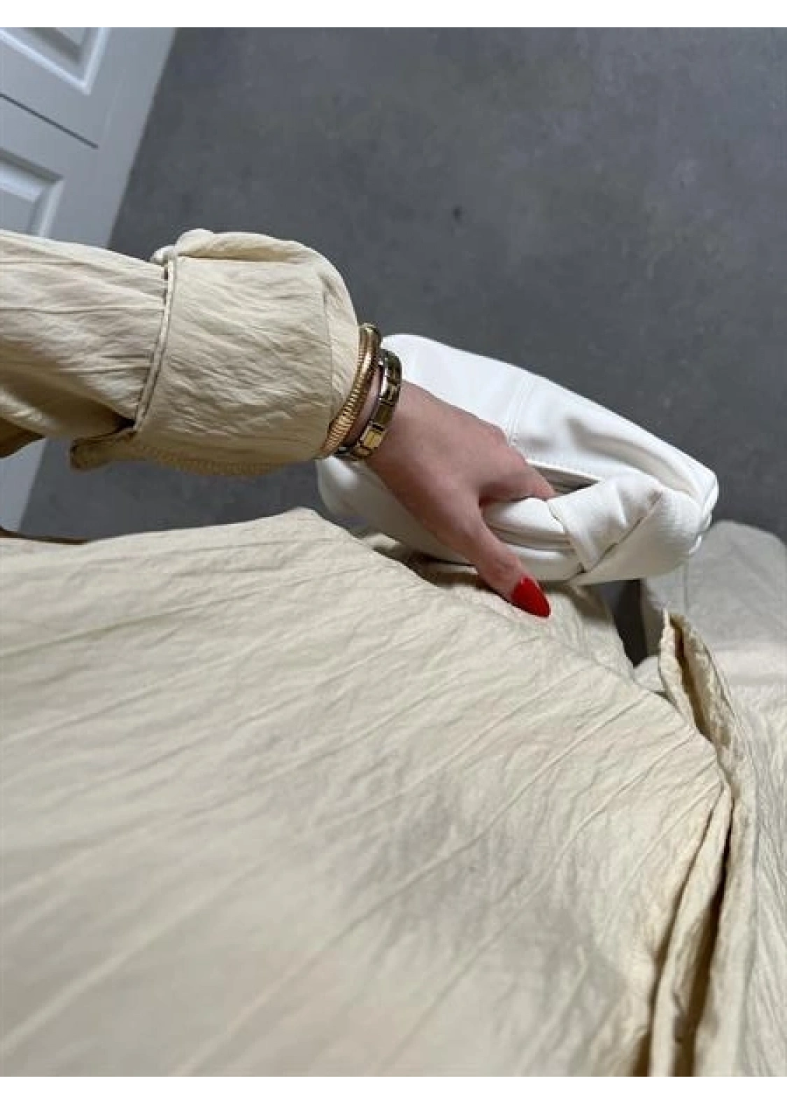 Nora İthal Kumaş Krem Gömlek Takım