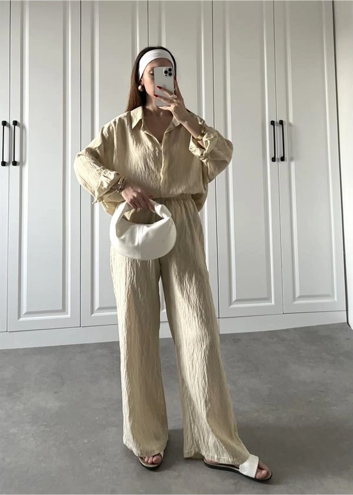 Nora İthal Kumaş Krem Gömlek Takım