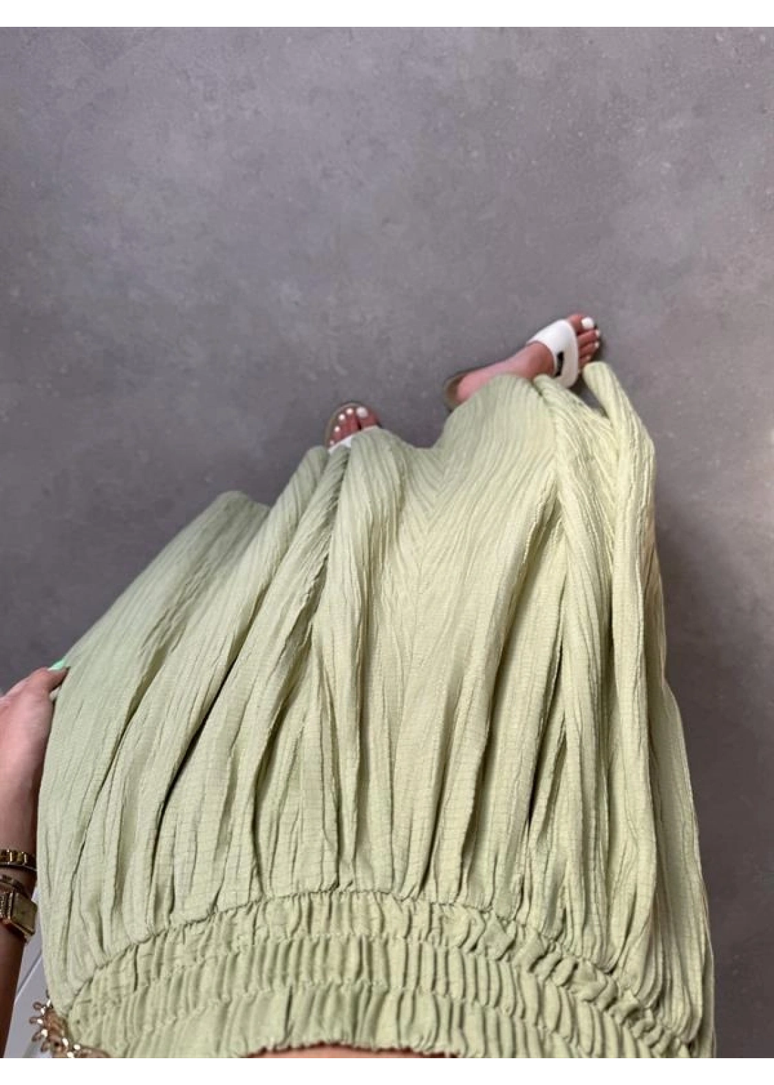 Nude Yeşili Krinkıl Gofre Astarlı Etek