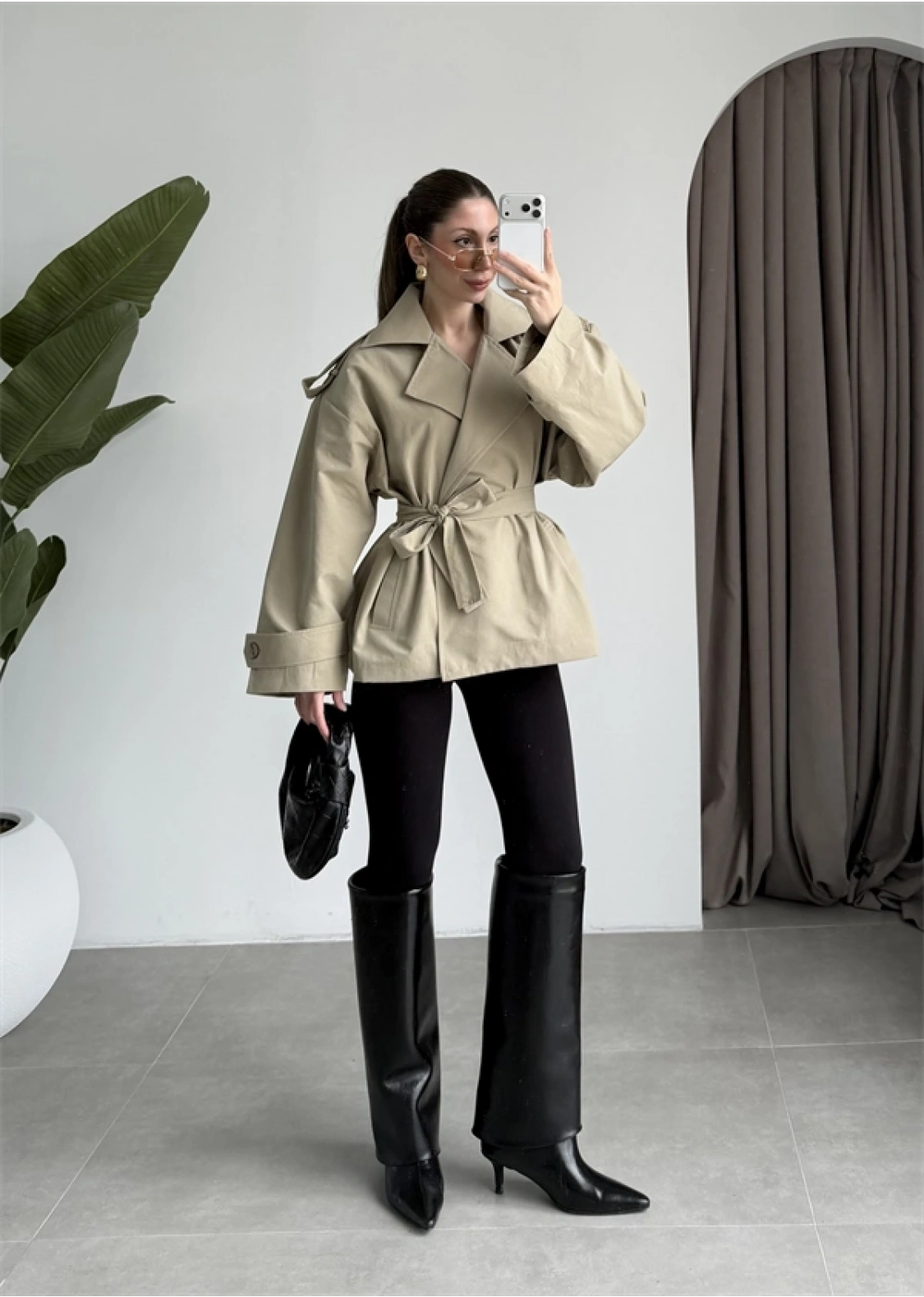 Nuve Premium Astarlı Açık Haki Trençkot