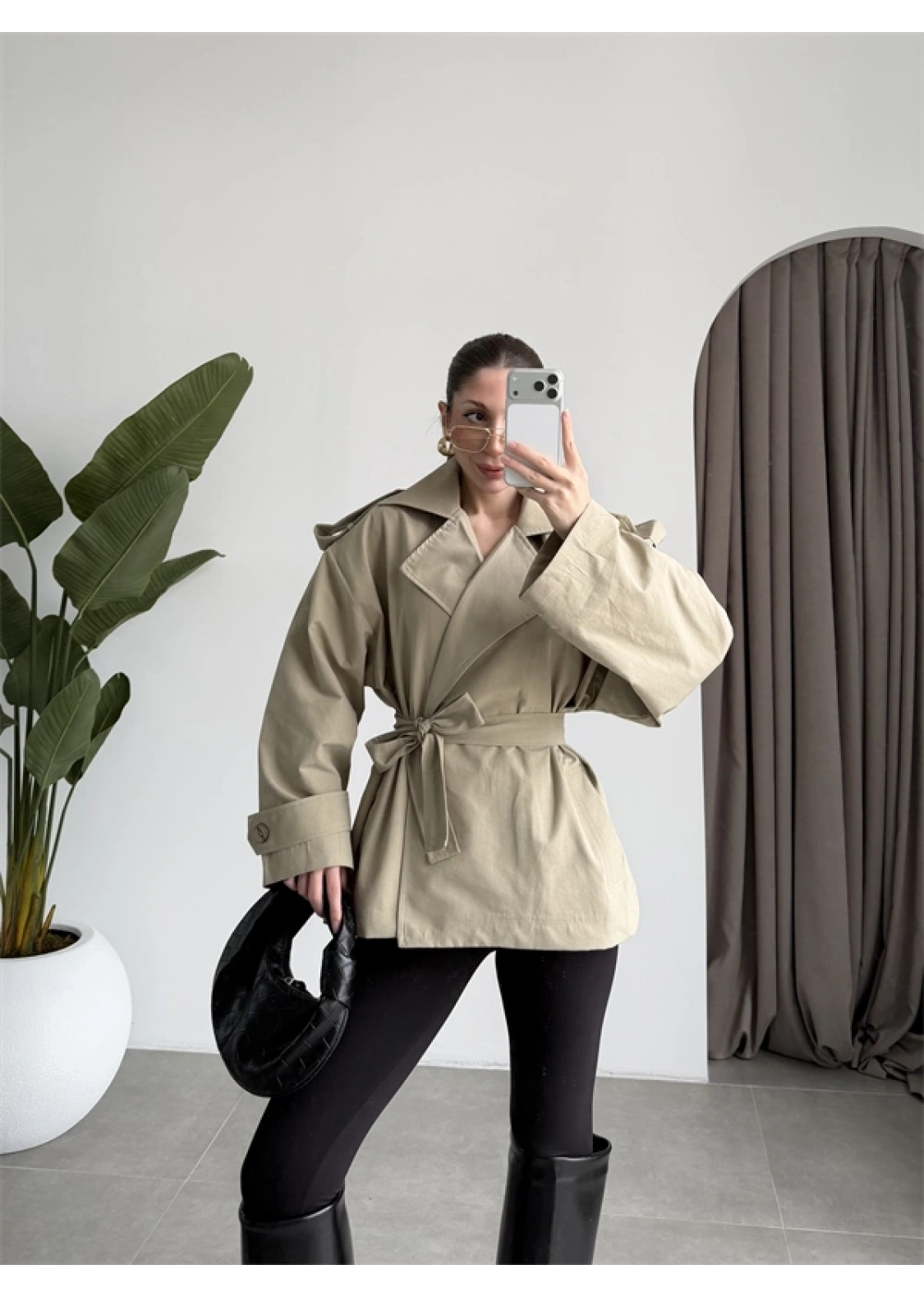 Nuve Premium Astarlı Açık Haki Trençkot