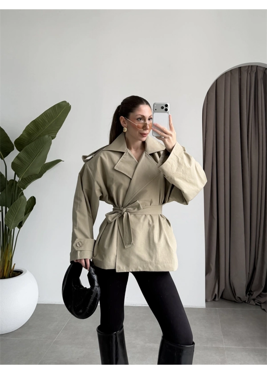 Nuve Premium Astarlı Açık Haki Trençkot