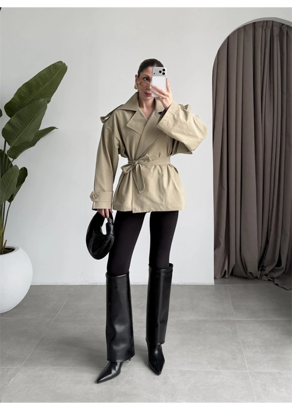 Nuve Premium Astarlı Açık Haki Trençkot