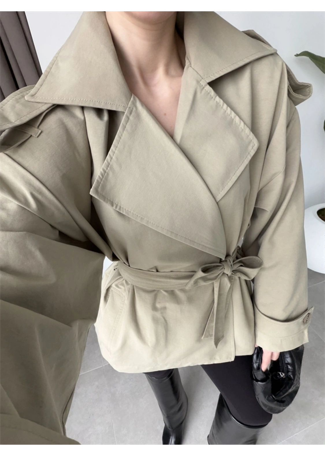 Nuve Premium Astarlı Açık Haki Trençkot