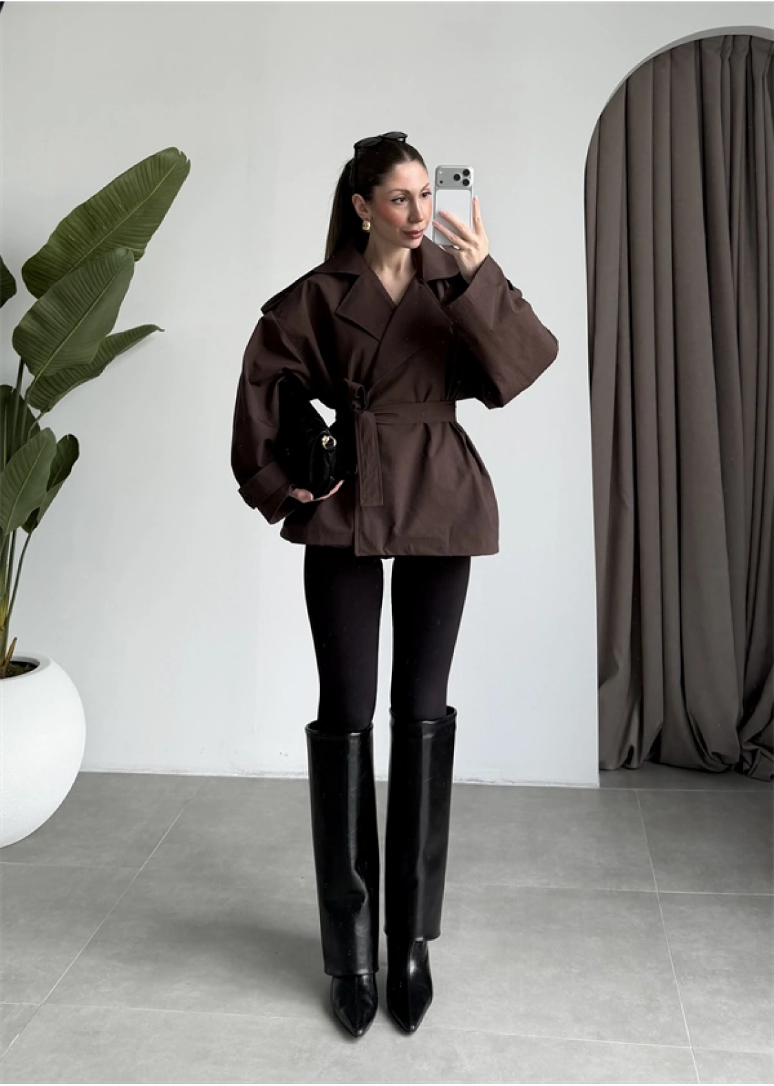 Nuve Premium Astarlı Kahve Trençkot