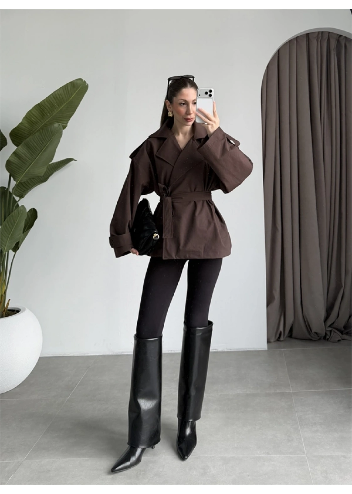 Nuve Premium Astarlı Kahve Trençkot