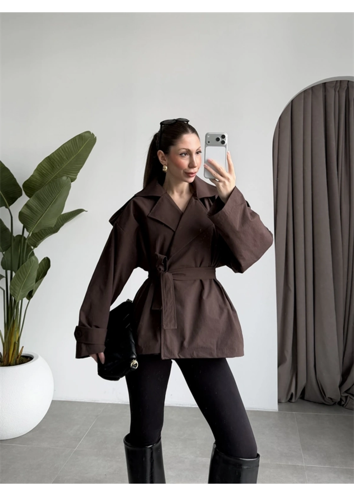 Nuve Premium Astarlı Kahve Trençkot