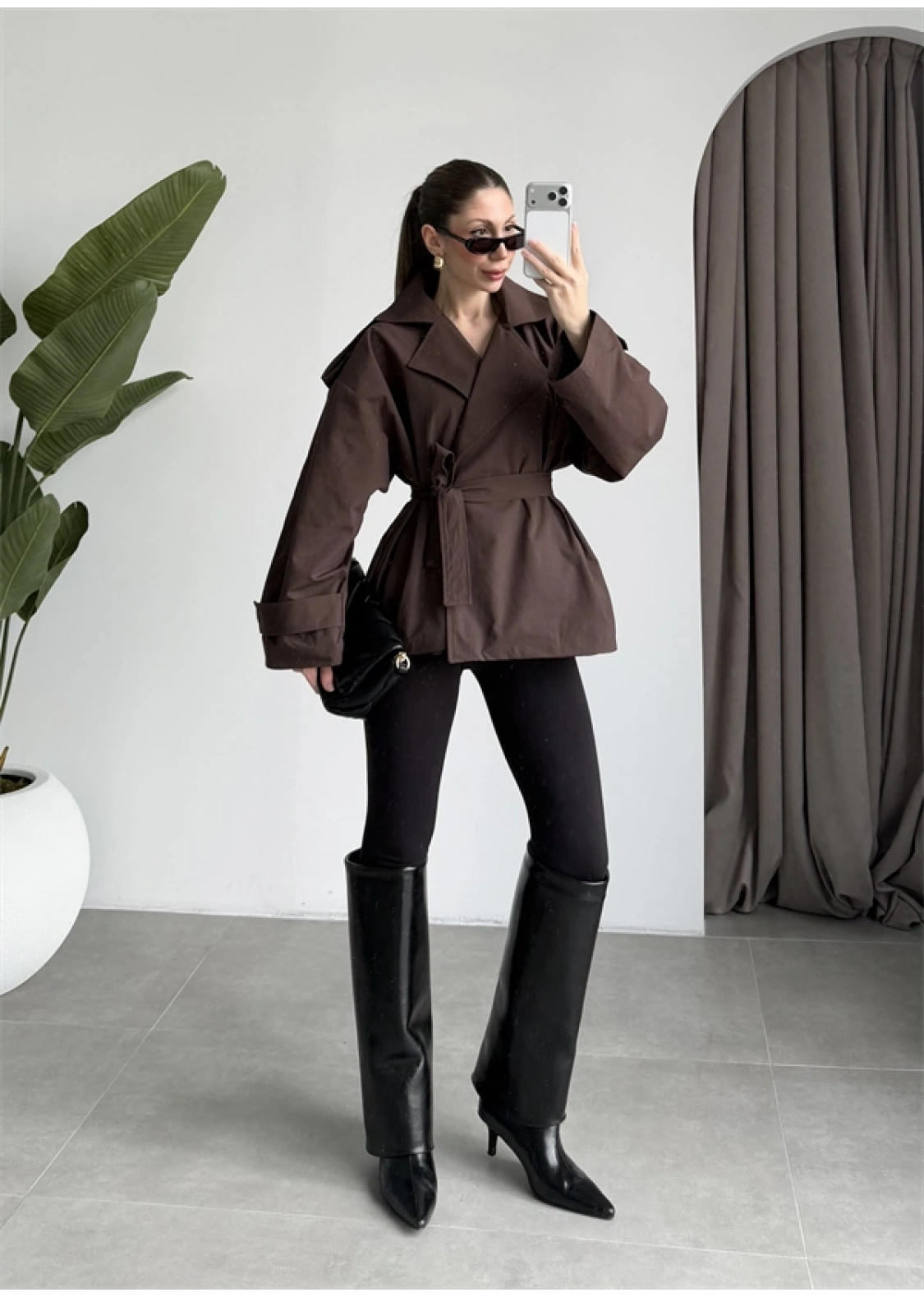 Nuve Premium Astarlı Kahve Trençkot