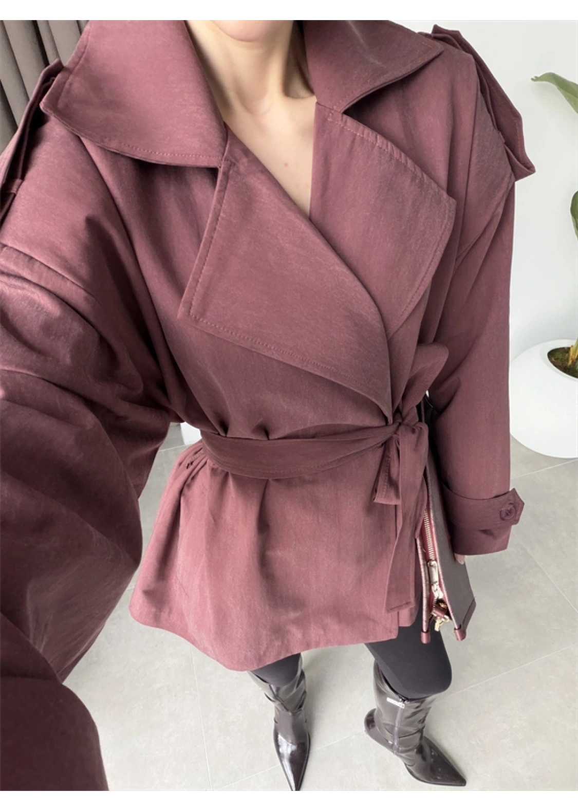 Nuve Premium Astarlı Bordo Trençkot