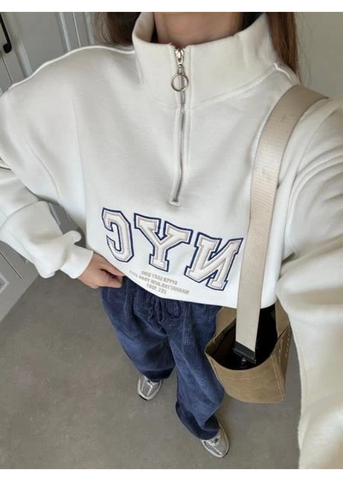 NycQ İçi Şardonlu Premium Beyaz Sweatshirt