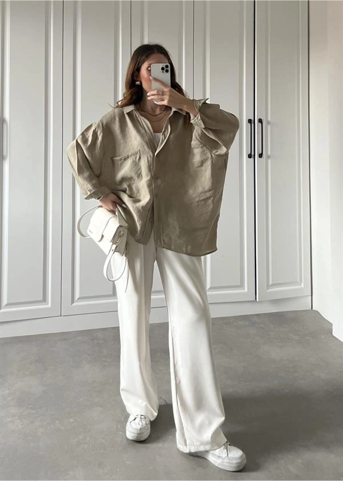 Olive Oversize Tensel Gömlek