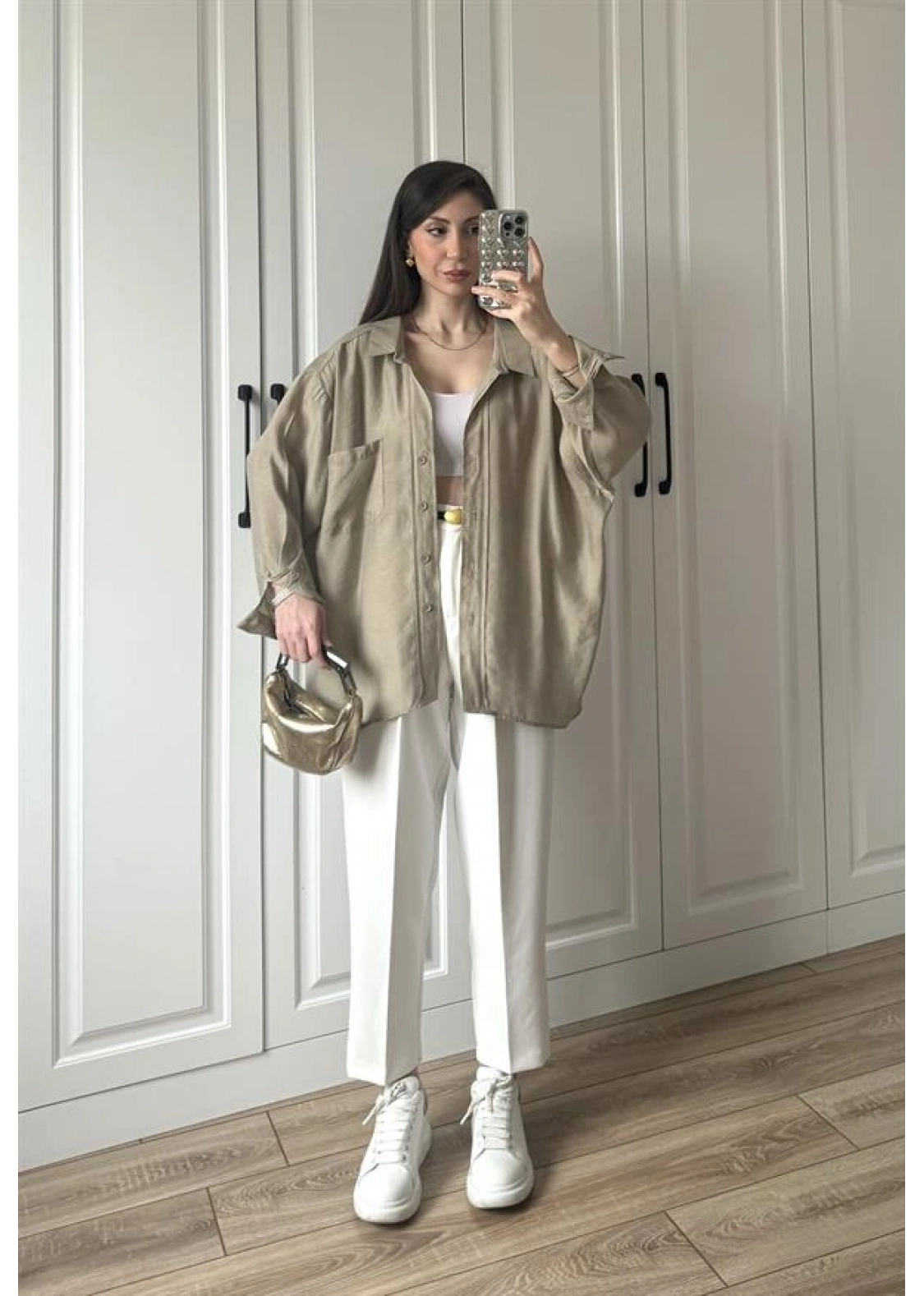 Olive Oversize Tensel Gömlek