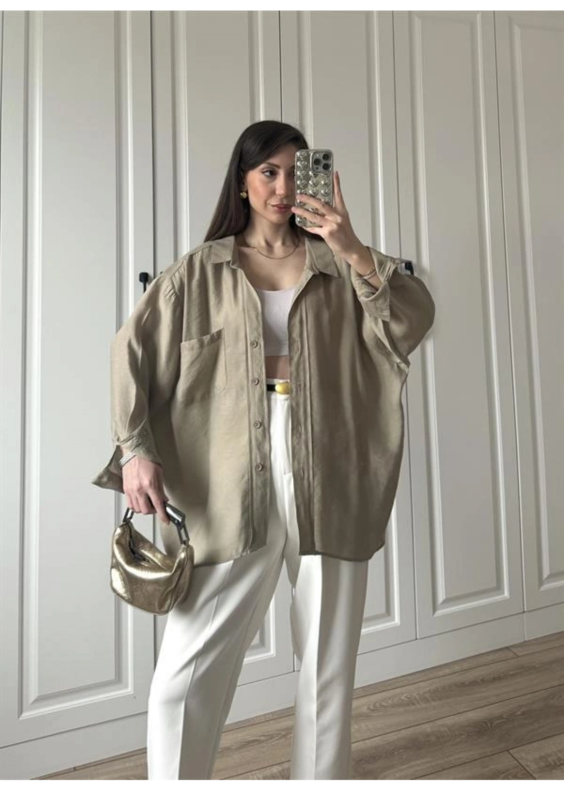 Olive Oversize Tensel Gömlek