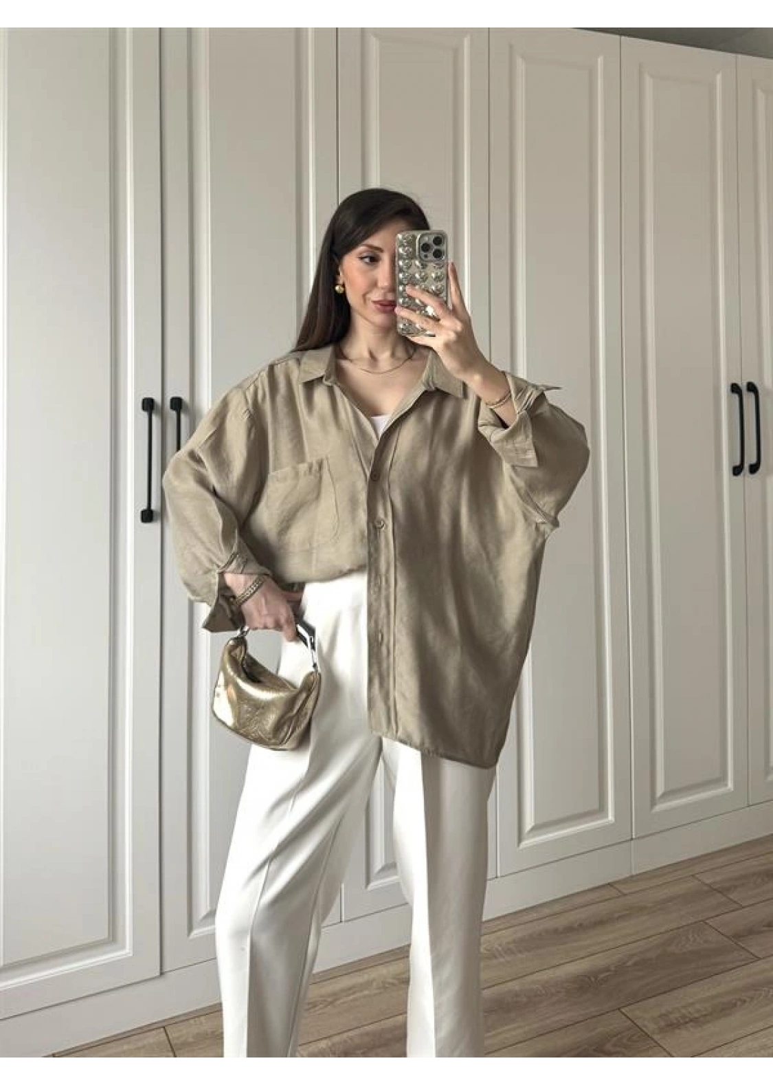 Olive Oversize Tensel Gömlek