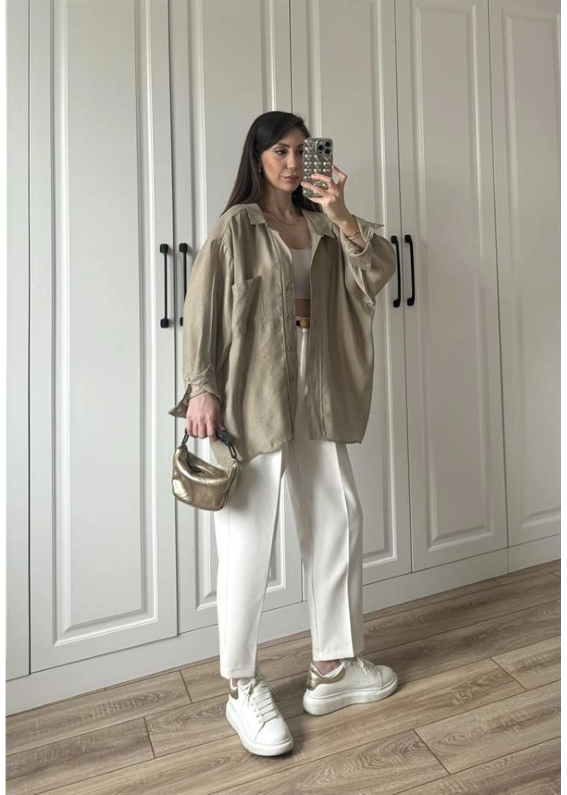 Olive Oversize Tensel Gömlek