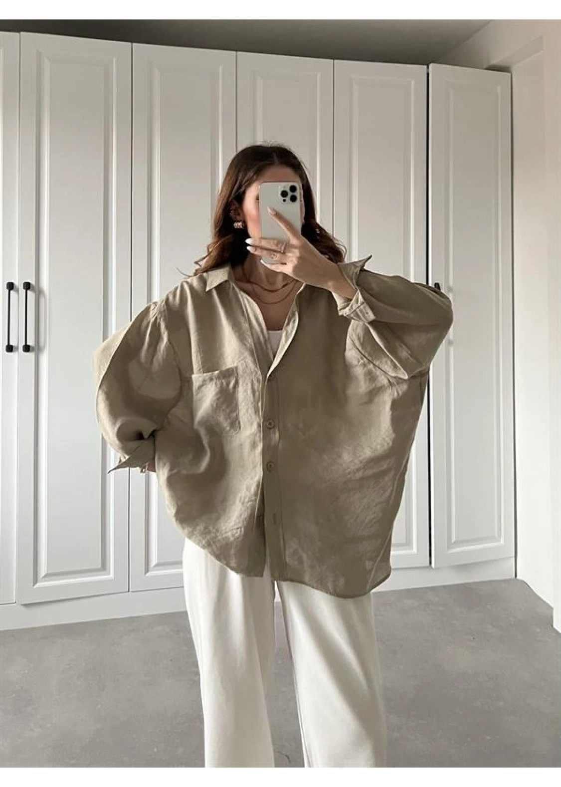 Olive Oversize Tensel Gömlek