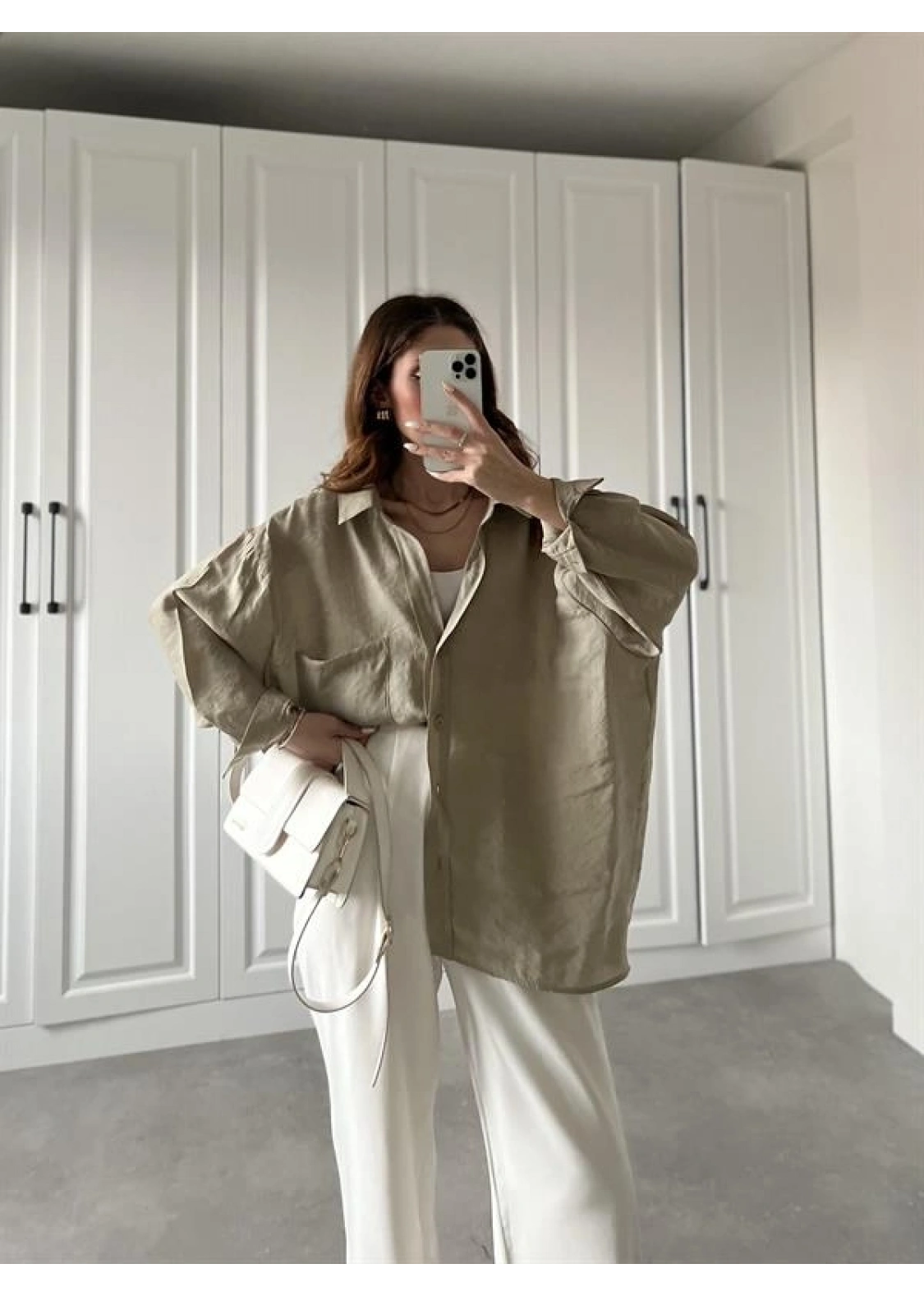 Olive Oversize Tensel Gömlek