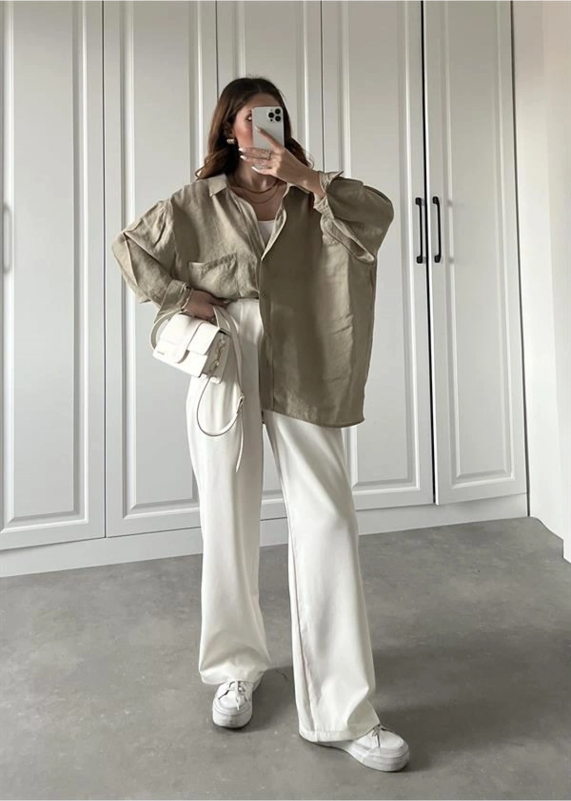 Olive Oversize Tensel Gömlek