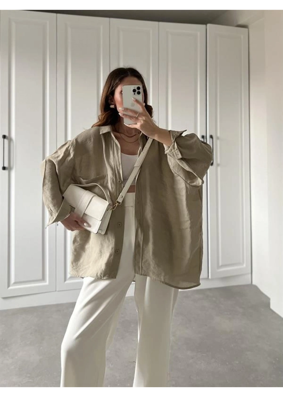 Olive Oversize Tensel Gömlek