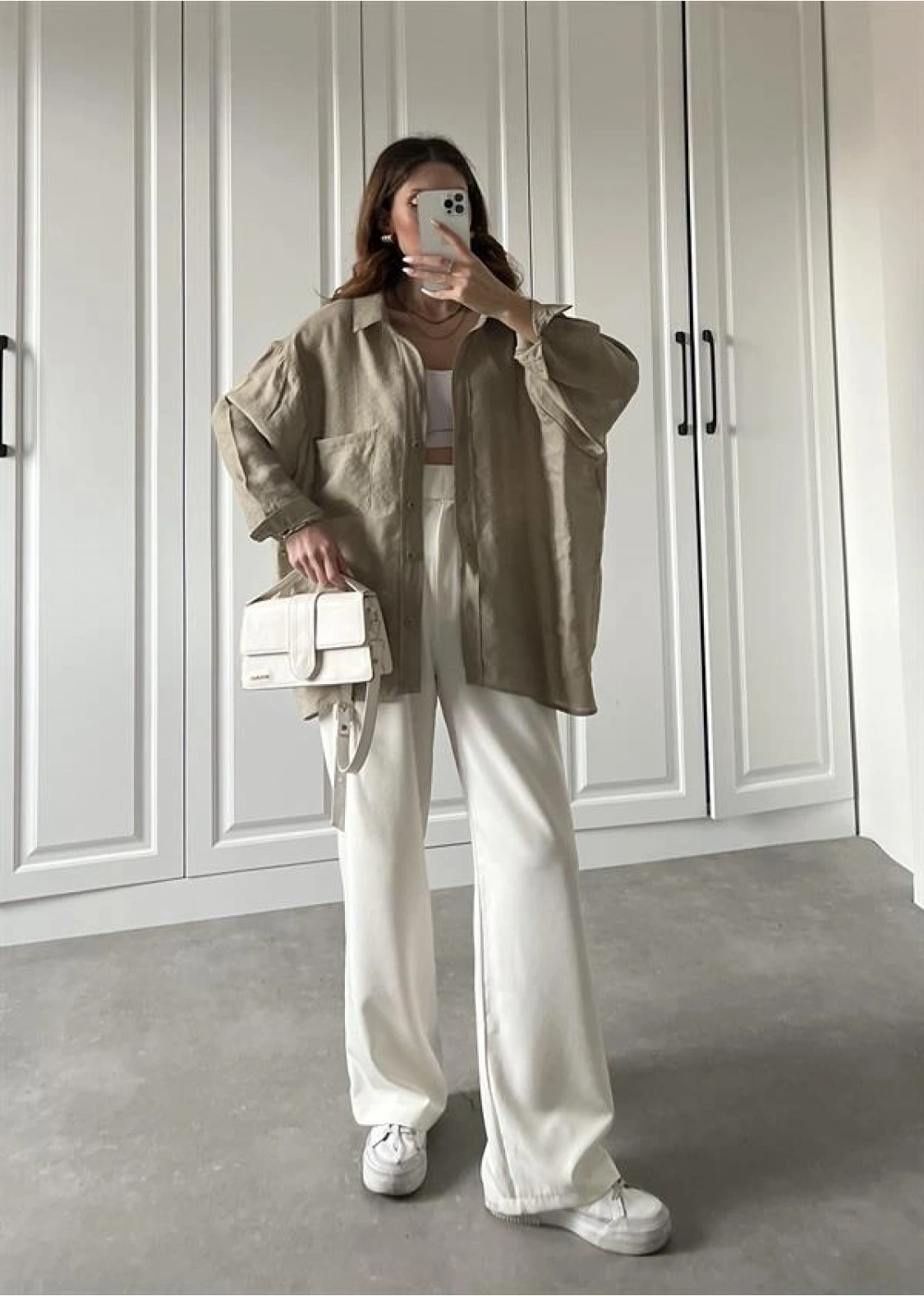 Olive Oversize Tensel Gömlek