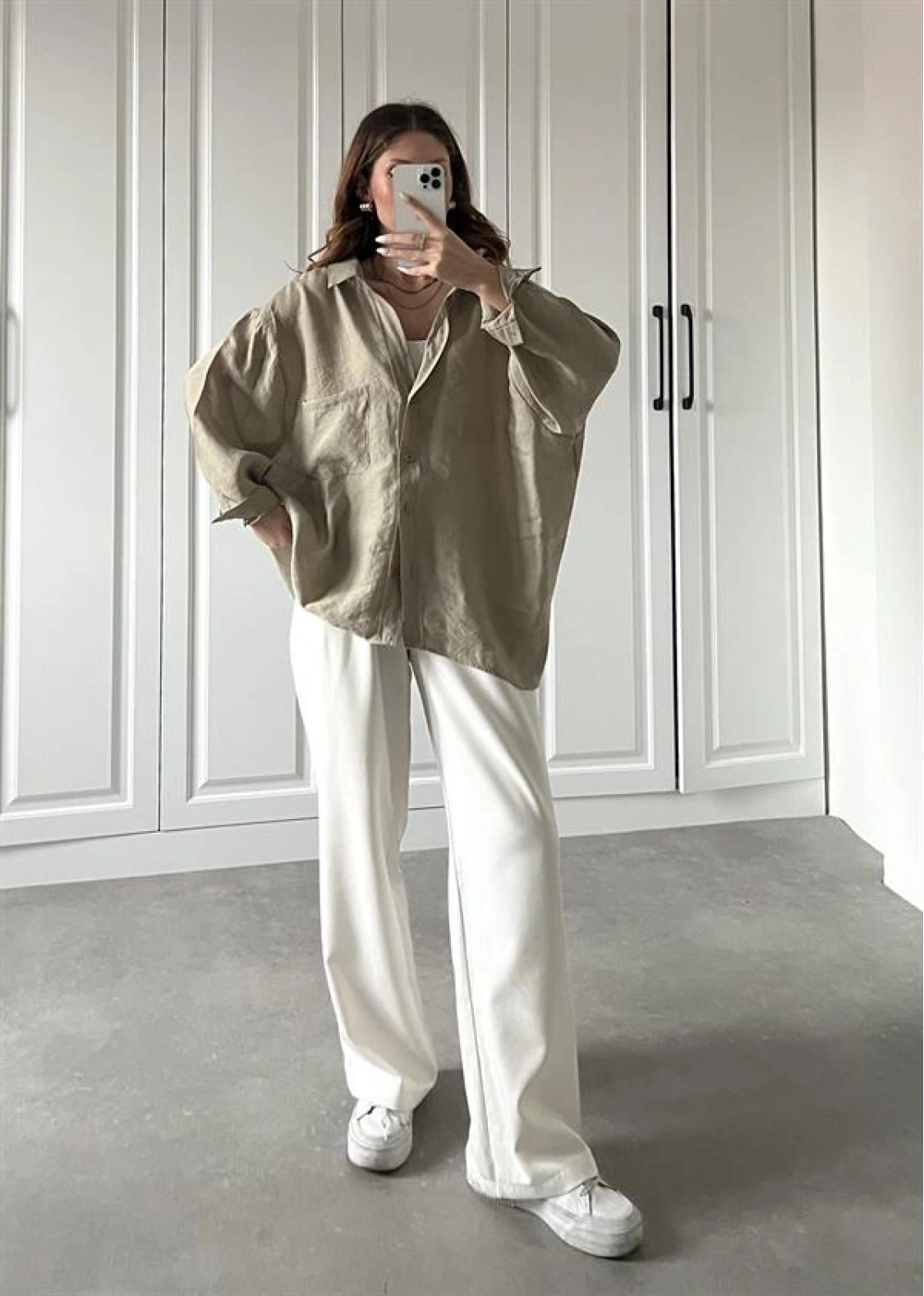 Olive Oversize Tensel Gömlek