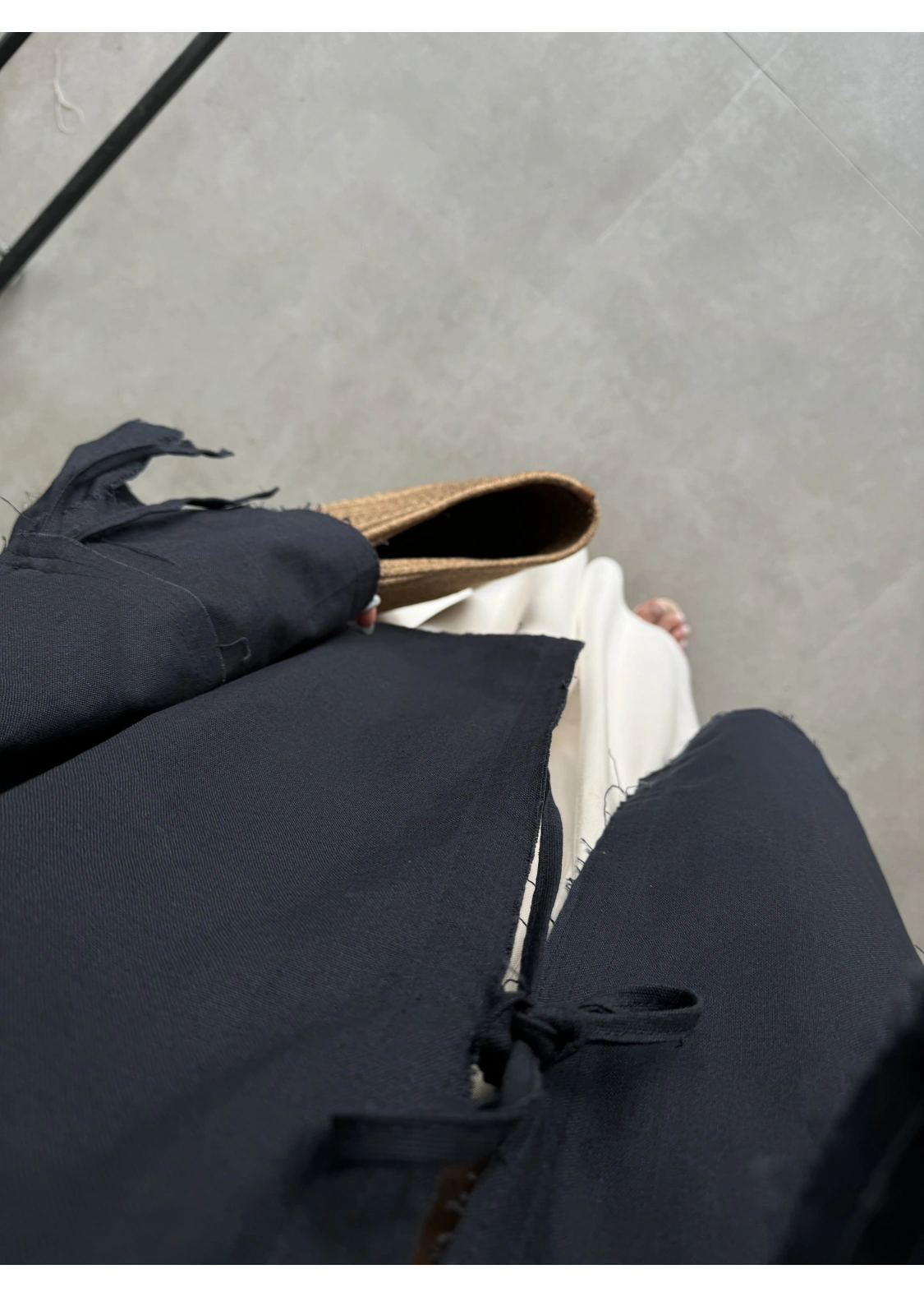 Önden Bağcıklı Kol Detaylı Lacivert Kimono